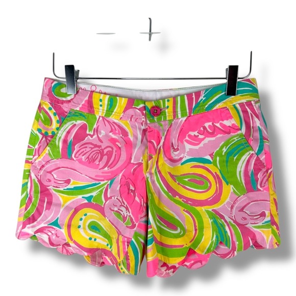 Lilly Pulitzer Pants - Lilly Pulitzer Buttercup Shorts Flamingo Print Scalloped Hem Bright Size 00